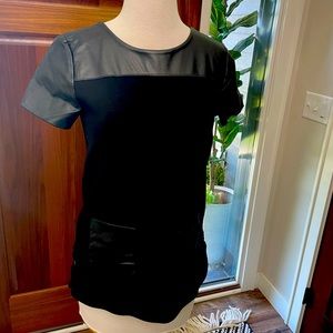 Ann Taylor Black tunic top with faux leather detail size XS